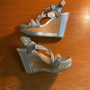 Prada Silver and cork Platform Sandals with Wedge Heel